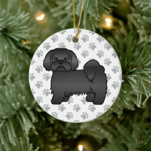 Black Lhasa Apso Cute Cartoon Dog Illustration Ceramic Tree Decoration