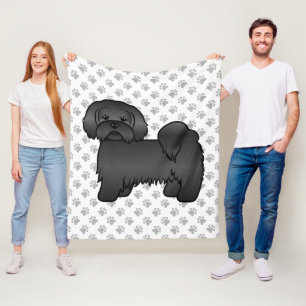 Black Lhasa Apso Cute Cartoon Dog Illustration Fleece Blanket