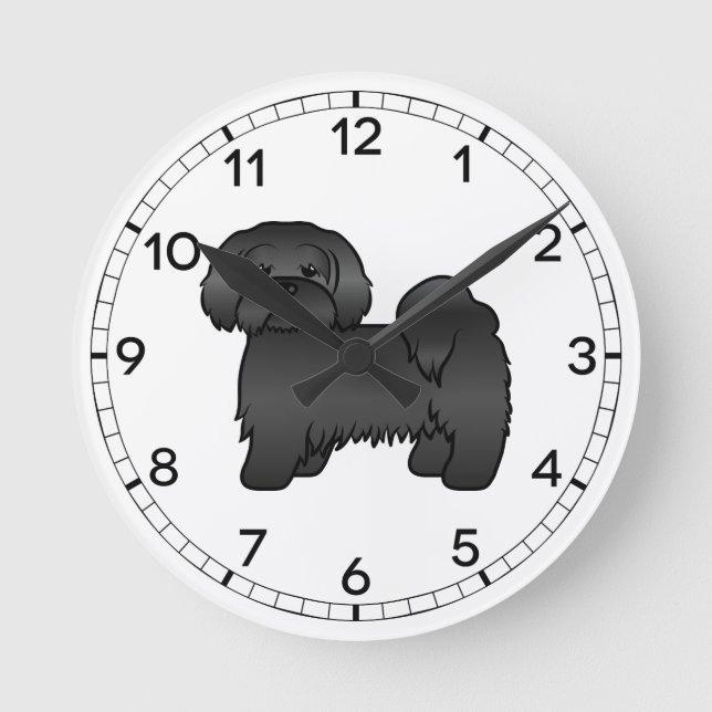 Black Lhasa Apso Cute Cartoon Dog Illustration Round Clock (Front)