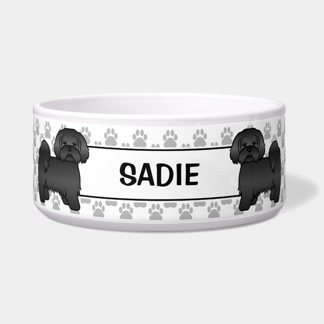 Black Lhasa Apso Cute Dog With Paws & Name (Front)