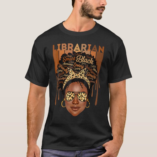 Black Librarian Love Melanin Leopard Glasses Afro T-Shirt (Front)