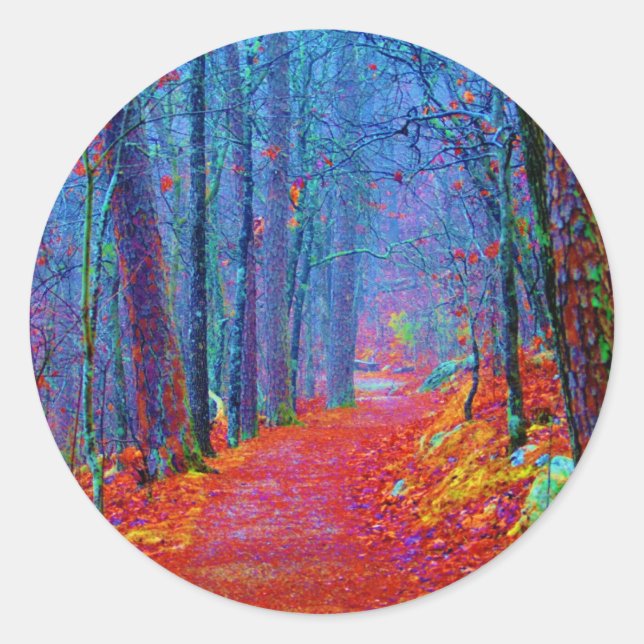 Black Light Forest Oil Painting Classic Round Sticker (Front)