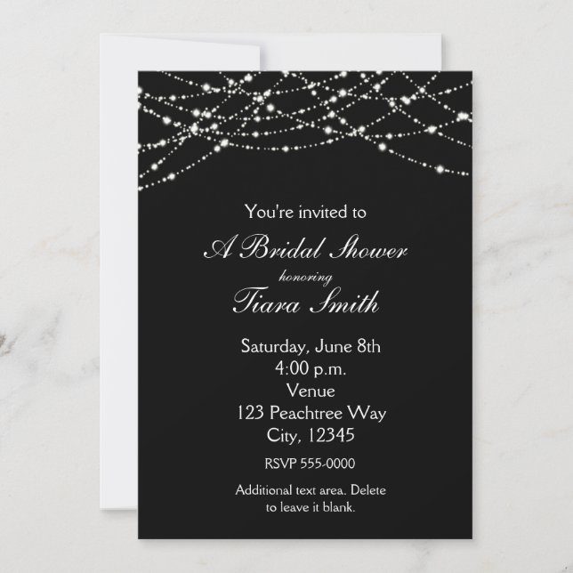 Black Light Glow Bridal Glitter Elegant Invitation (Front)