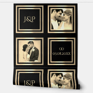 Black light gold photo names wedding decoration wallpaper
