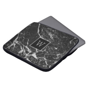 Black & Light Grey Marble Stone Texture Laptop Sleeve