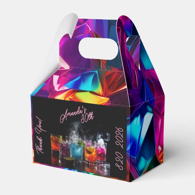 Black Light Neon Birthday Dry Ice Cocktails Favour Box (Front Side)