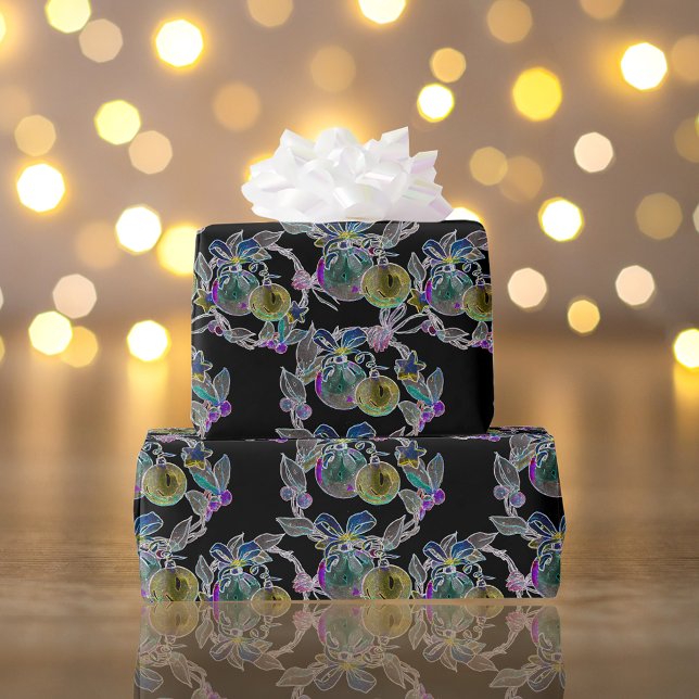 Black Light Neon Christmas Ornament Pattern  Wrapping Paper (Creator Uploaded)