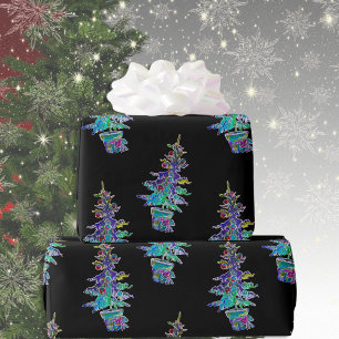 Black Light Neon Christmas Tree Pattern  Wrapping Paper