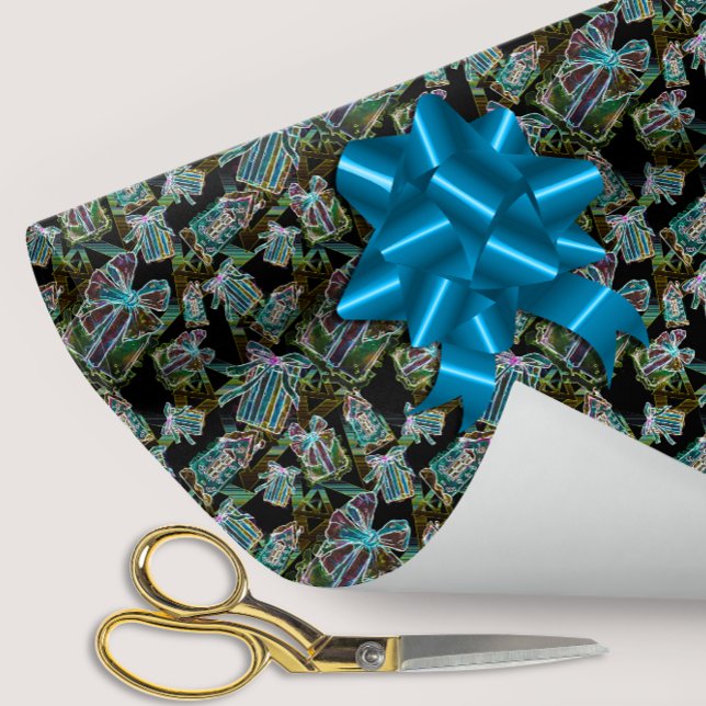Black Light Neon Glow Xmas Presents and Houses Wrapping Paper (Creator Uploaded)
