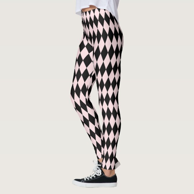 Black & Light Pink Stripe Pattern Minimal Abstract Leggings (Left)