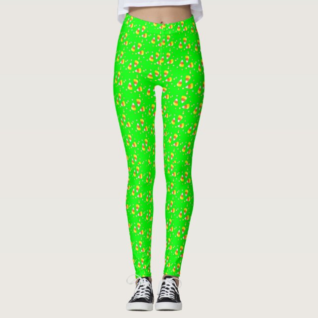 Black Light Reactive Candy Corn Slime Green Leggings (Front)