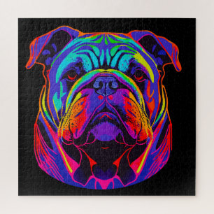 Black Light Style Bulldog Multi-Colour Vibrant Jigsaw Puzzle
