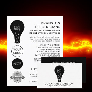 Black Lightbulb, Electrician Business Card