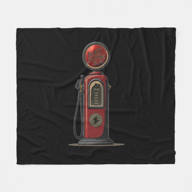 Black Lightning Oil Company Retro Gas Pump Fleece Blanket (Front (Horizontal))
