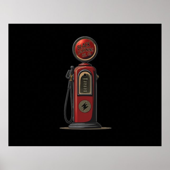 Black Lightning Oil Company Retro Gas Pump Poster (Front)