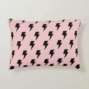 Black Lightning Pink Background Y2K Pattern Decorative Cushion