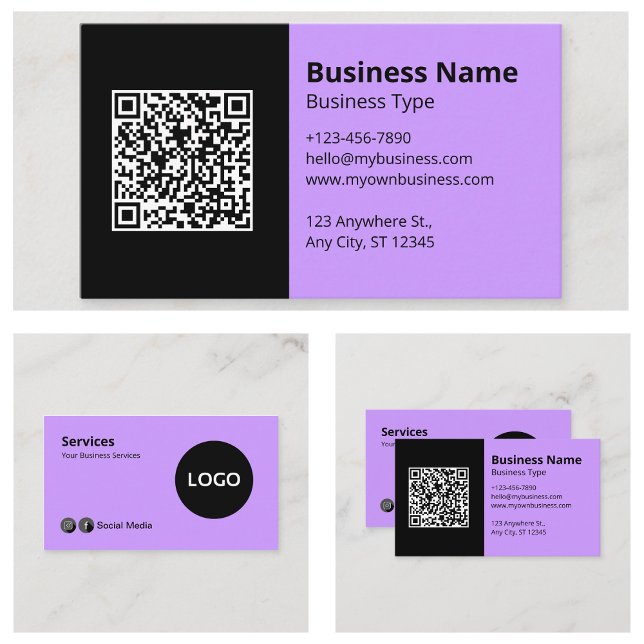 Black Lilac Business Logo Scannable QR Code Card (Black Lilac Business Logo Scannable QR Code Business Cards)