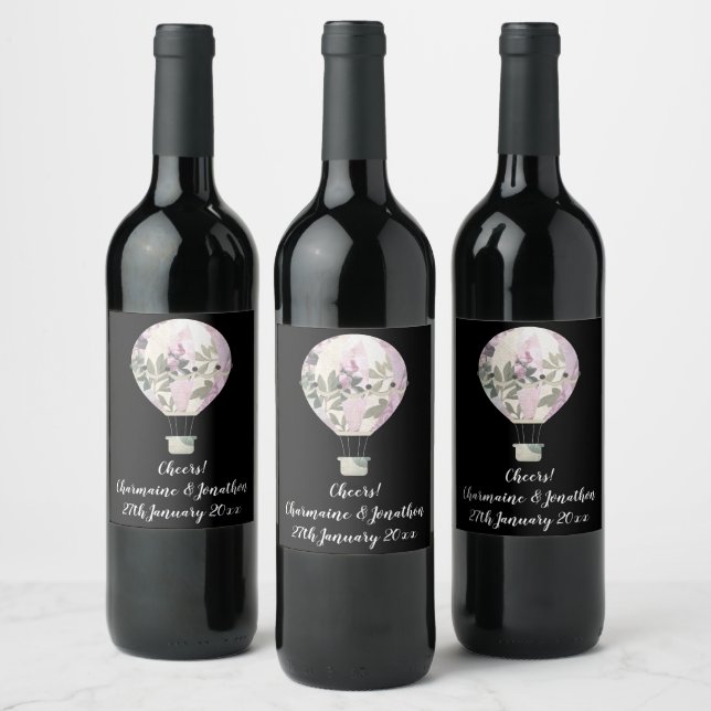 BLACK LILAC HOT AIR BALLOON WINE LABEL (Bottles)