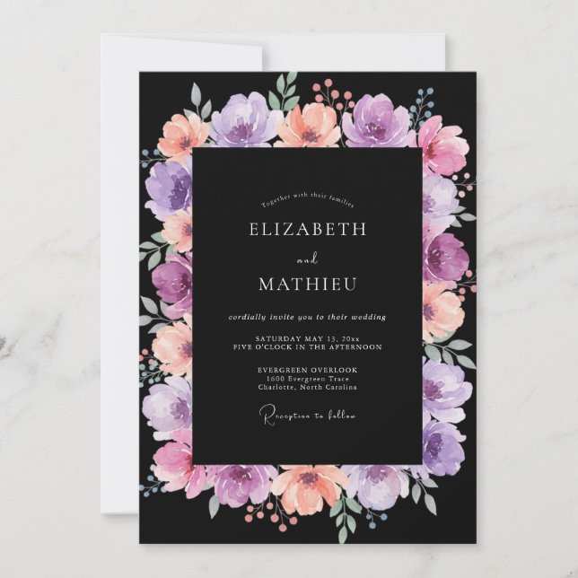 Black Lilac Painted Wedding Invitation (Front)