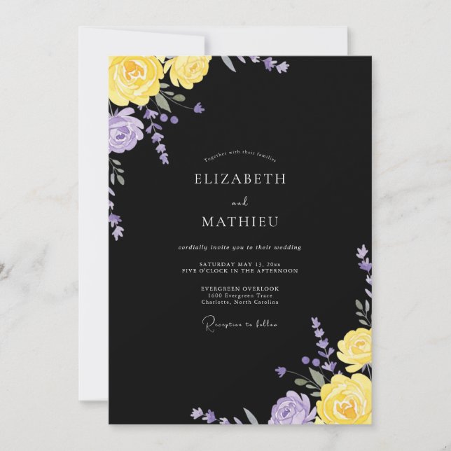 Black Lilac Petal Wedding Invitation (Front)