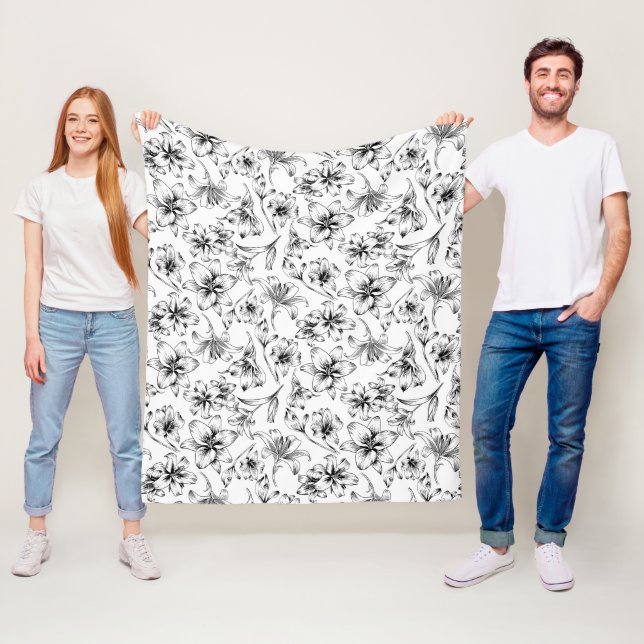 Black Lily Flowers Fleece Blanket (In Situ)
