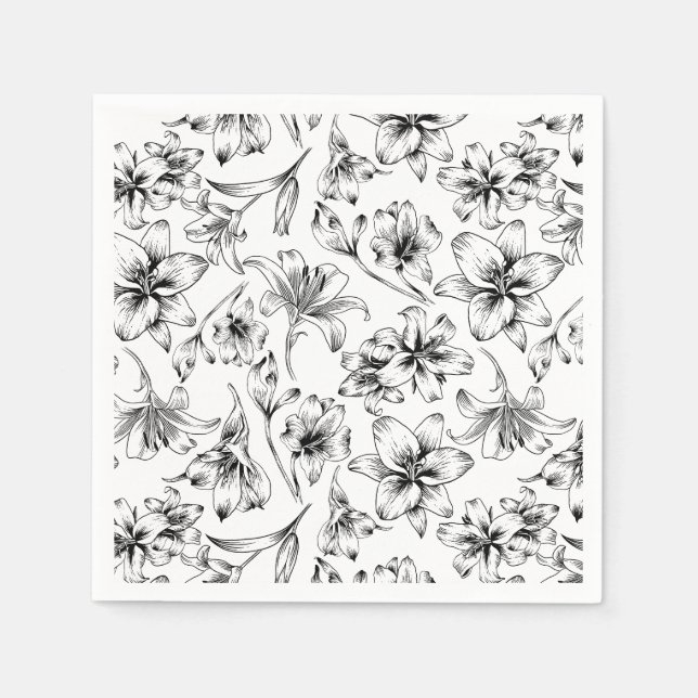 Black Lily Flowers Napkin (Front)