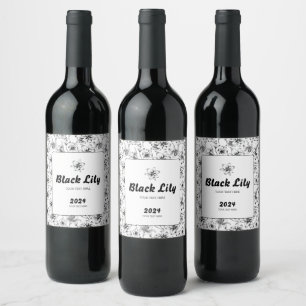 Black Lily Flowers Wine Label