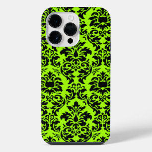 Black & Lime Damask iPhone 14 Pro Max Case