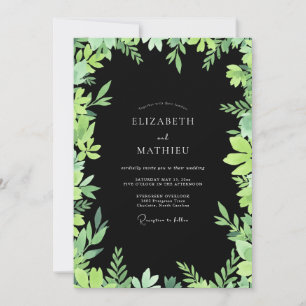 Black Lime Foliage Eucalyptus Wedding Invitation