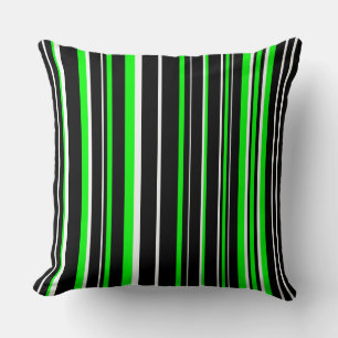 Black, Lime Green, and White Barcode Stripe Cushion