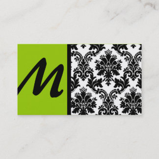 Black Lime Green Damask Business Cards