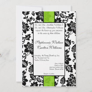Black/Lime Green Floral Damask Wedding Invitation