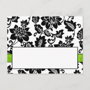 Black/Lime Green Floral Damask Wedding Place Card