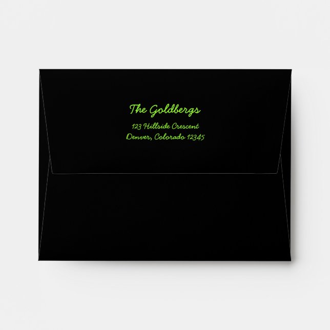 Black Lime Green Return Address A2 Envelopes (Back (Top Flap))