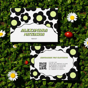 Black Lime Green Y2K Flower Handmade Clothing  Business Card