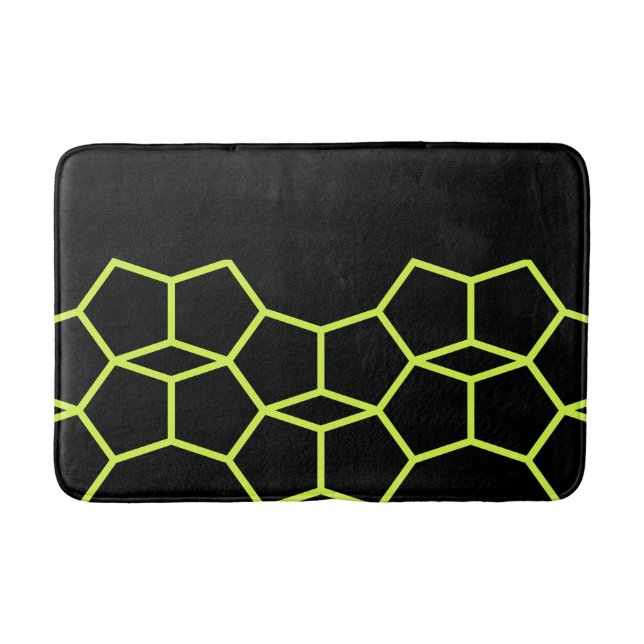 Black Lime Green Yellow Geometric Pattern Bath Mat (Front)