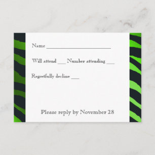 Black Lime Green  Zebra Stripes rsvp with envelope