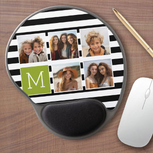 Black Lime Striped Photo Collage Custom Monogram Gel Mouse Pad