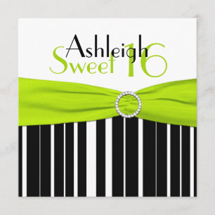 Black, Lime, White Sweet 16 Invitation FAUX Bling