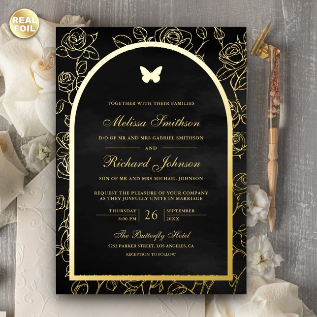 Black Line Art Arch Butterfly Wedding Gold (Creator Uploaded)
