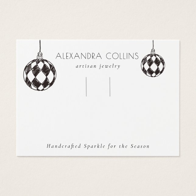 Black Line Art Bauble Festive Hairclip Display (Front)