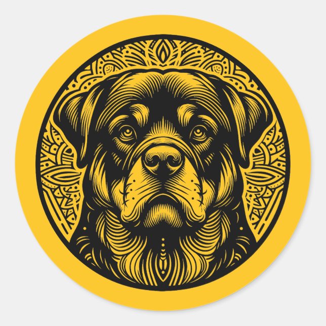 Black Line Art Dog Face In Circle  Classic Round Sticker (Front)