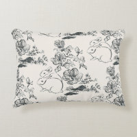 Black Line Art Rabbit and Flower Asian Style  
