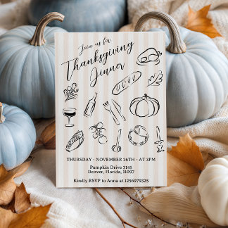 Black Line Art Striped Thanksgiving Invite