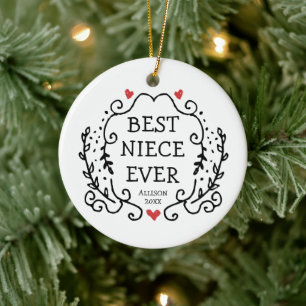 Black Line Art Wreath Personalized Best Niece Ever Ceramic Tree Decoration