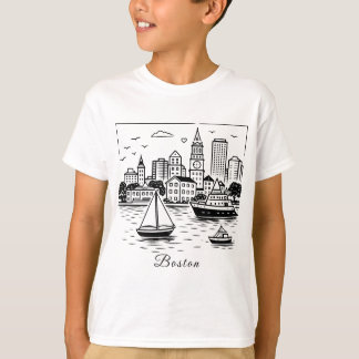Black line Boston illustration T-Shirt