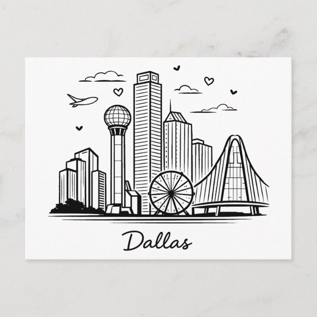 Black line Dallas illustration Postcard (Front)