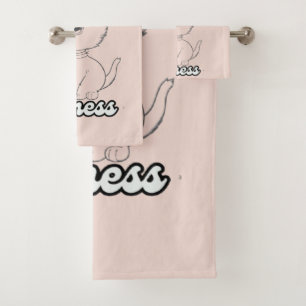Black Line Drawing of Sweet Kitten Bath Towel Set