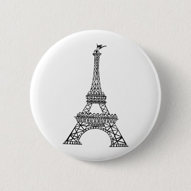 Black Line Eiffel Tower 6 Cm Round Badge (Front)