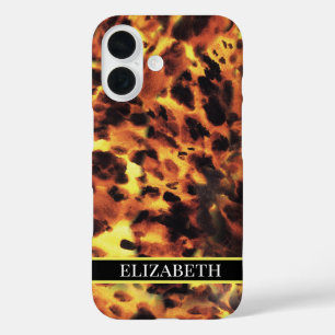 Black Line White Font Your Name Tortoiseshell iPhone 16 Case